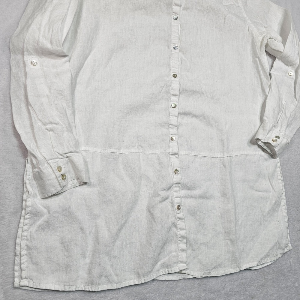 Tahari Tunic Shirt Women's L 100% Linen Long Sleeve Button Up Casual Blouse Top - Picture 5 of 10